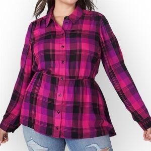 Lane Bryant Classic Button-Front Elastic-Waist Tunic Purple Pink Women’s Size 24